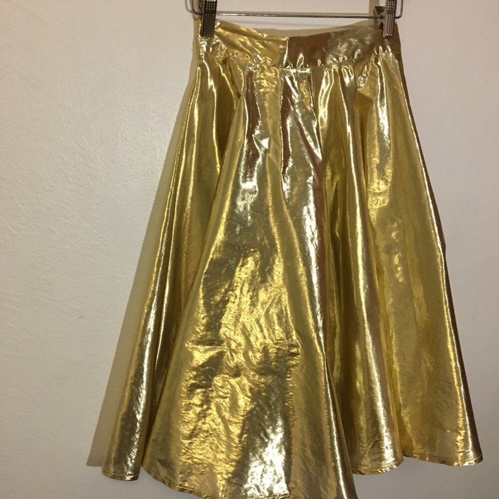 Vintage 70s 80s 90s Frederick's of Hollywood Gold Lame Circle Skirt Disco (BT) - Picture 6 of 11